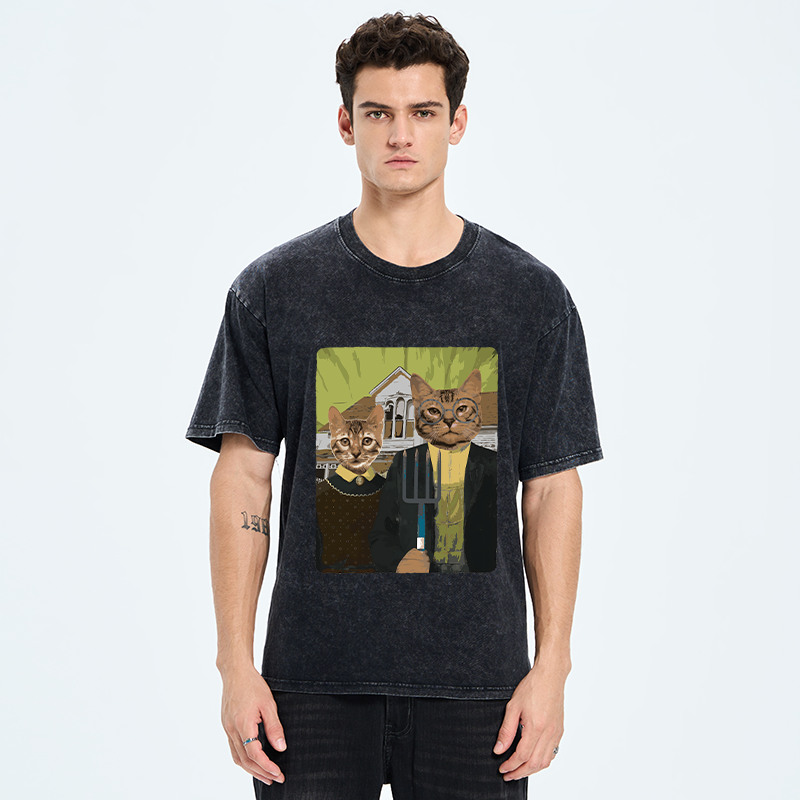 Tokyo-Tiger American Gothic Cat Washed T-Shirt