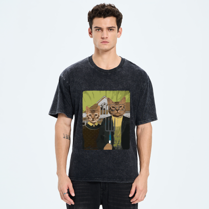 Tokyo-Tiger American Gothic Cat Washed T-Shirt