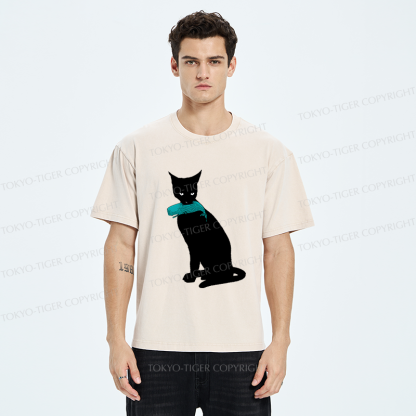 Tokyo-Tiger Cat Eats Whale Washed T-Shirt