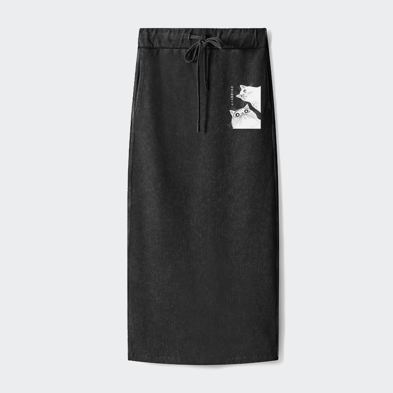 Tokyo-Tiger The Cat Is Watching Today Washed Terry Skirt