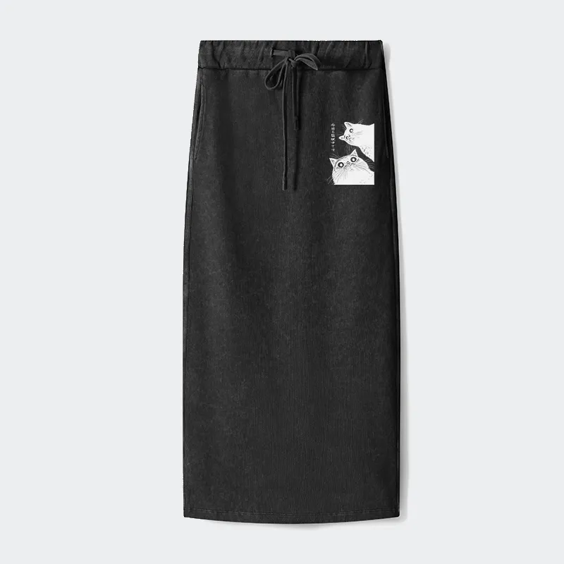 Tokyo-Tiger The Cat Is Watching Today Washed Terry Skirt