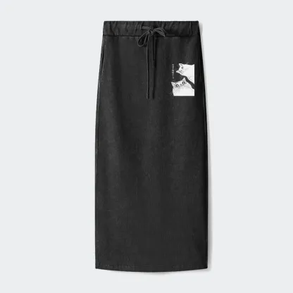 Tokyo-Tiger The Cat Is Watching Today Washed Terry Skirt