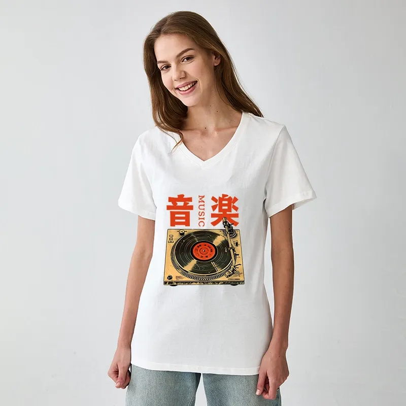 Tokyo-Tiger Retro Music Record Player V-Neck Classic T-Shirt