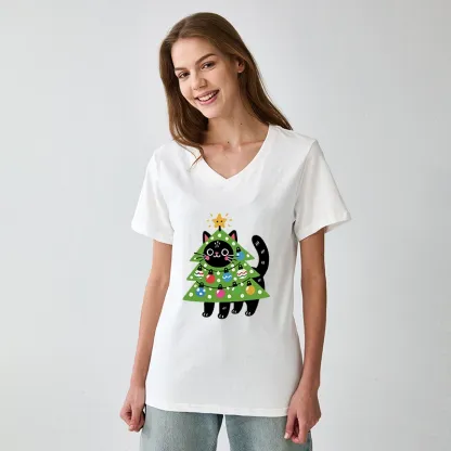 Tokyo-Tiger Christmas Tree Cat V-Neck Classic T-Shirt