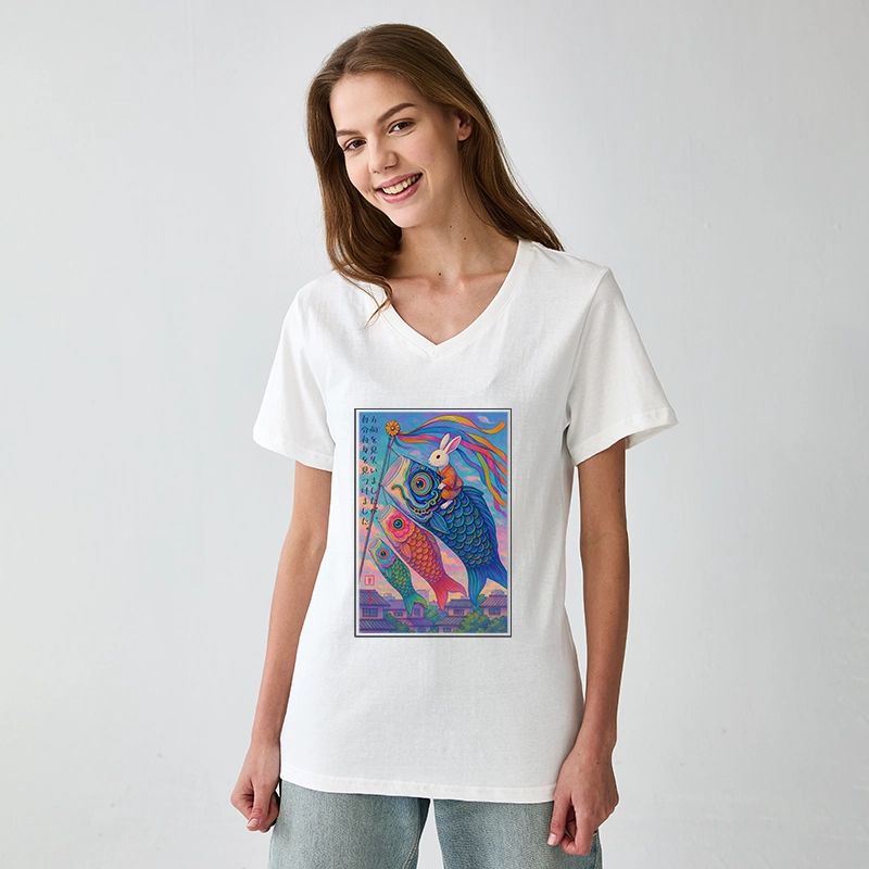 Tokyo-Tiger Ukiyoe Rabbit Ride Carp Streamer Poster V-Neck Classic T-Shirt
