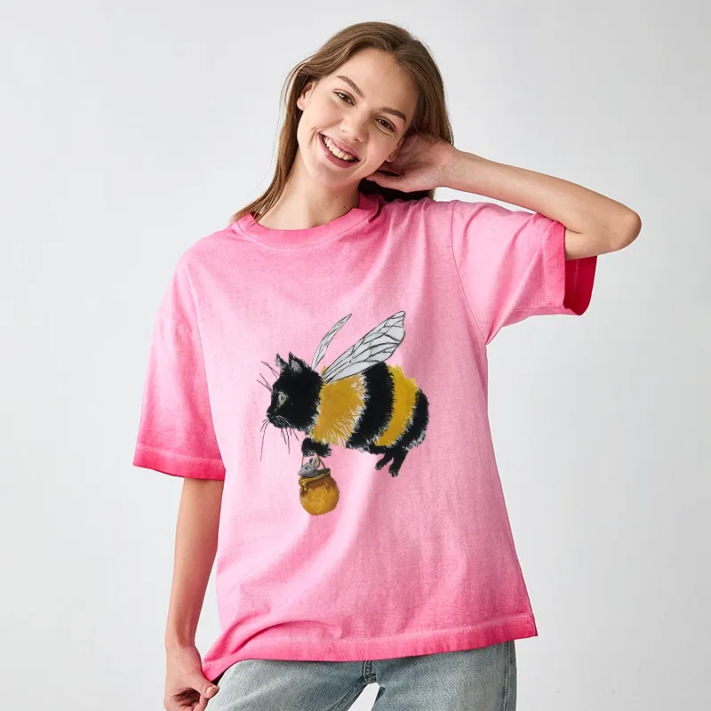 Tokyo-Tiger Catbee Funny Gradient Washed T-Shirt