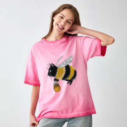 Tokyo-Tiger Catbee Funny Gradient Washed T-Shirt