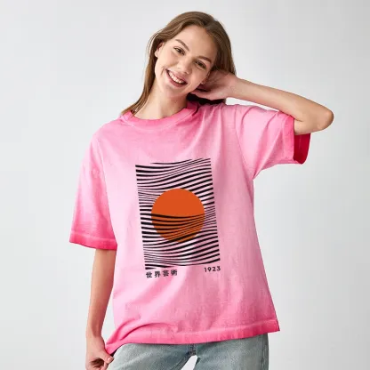 Tokyo-Tiger Minimalist Art Sun Gradient Washed T-Shirt