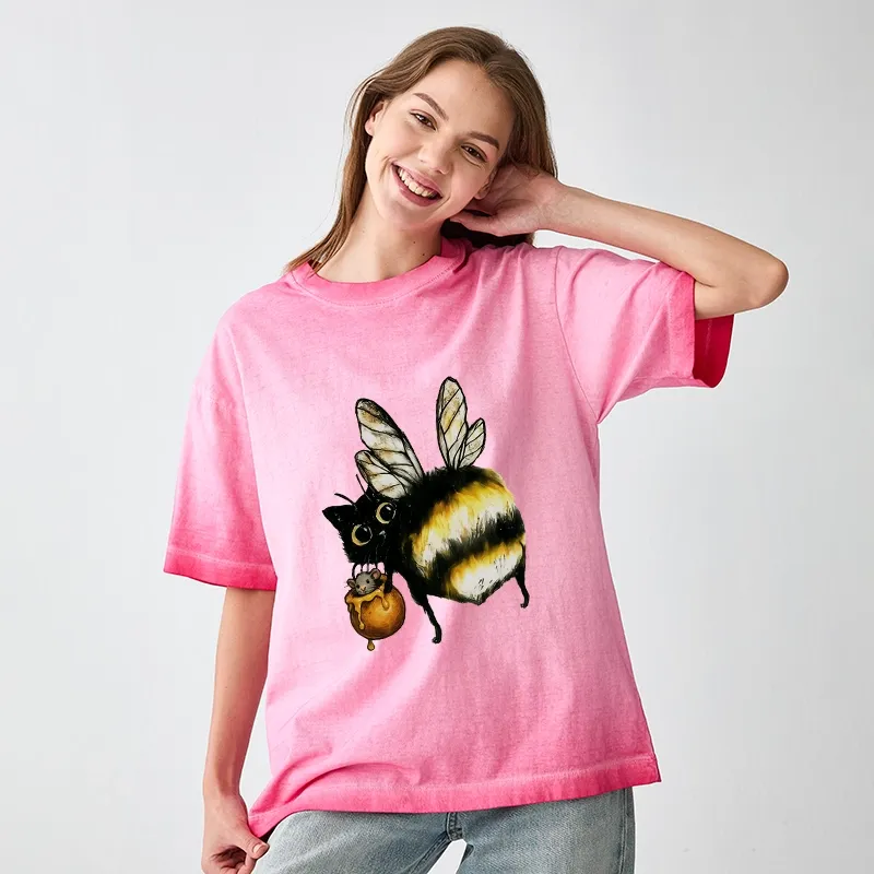 Tokyo-Tiger Cute Catbee Butt Gradient Washed T-Shirt