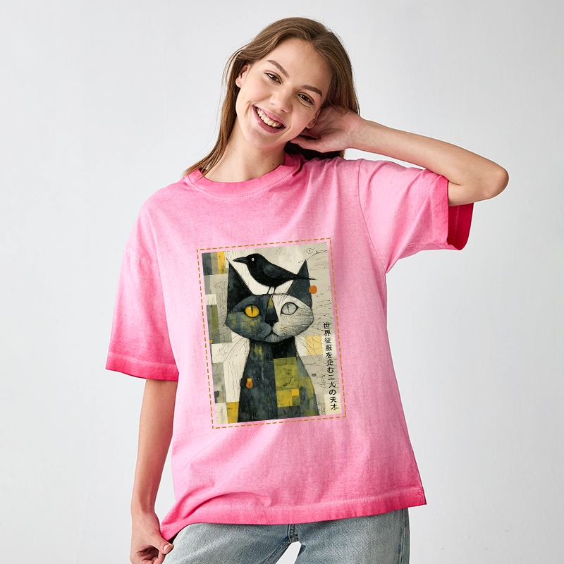 Tokyo-Tiger The Cat And The Crow Are Planning To Rule The World Gradient Washed T-Shirt