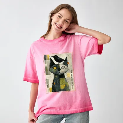 Tokyo-Tiger The Cat And The Crow Are Planning To Rule The World Gradient Washed T-Shirt