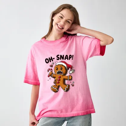 Tokyo-Tiger Oh Snap The Gingerbread Man's Christmas Chaos Gradient Washed T-Shirt