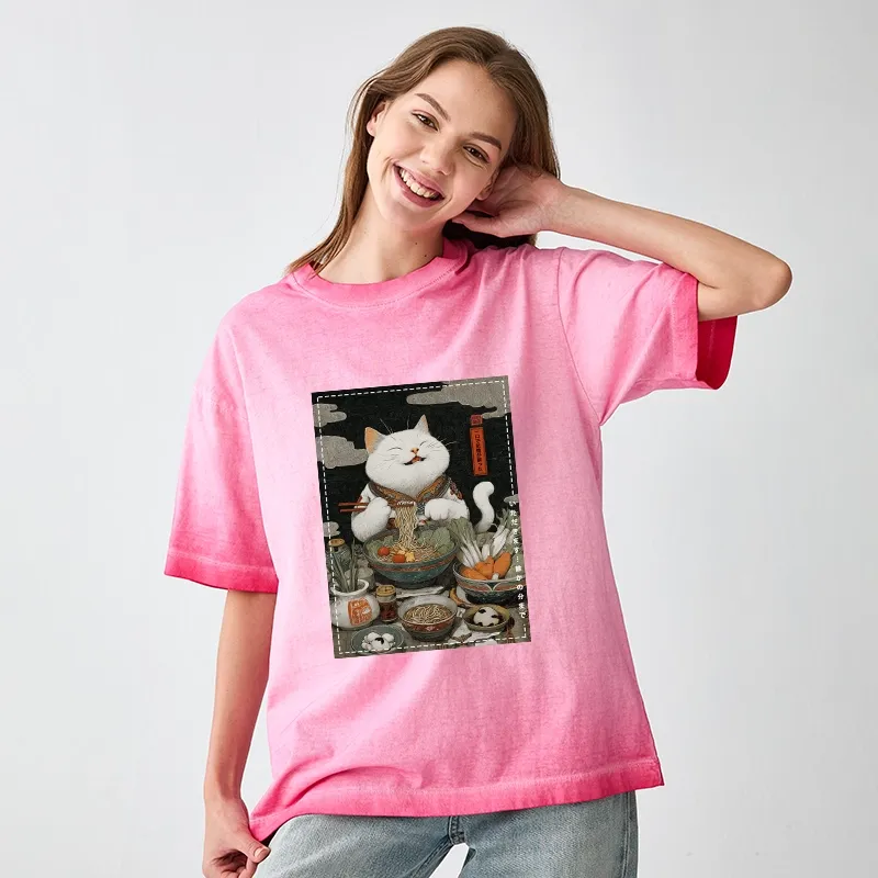 Tokyo-Tiger The Ramen-Loving Cat Gradient Washed T-Shirt