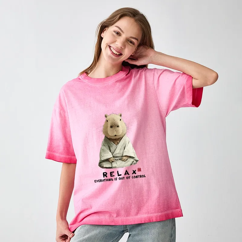 Tokyo-Tiger Zen Capybara：Relax, it's all chaos Gradient Washed T-Shirt