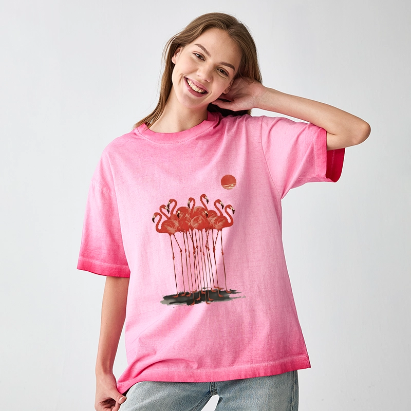 Tokyo-Tiger Flamingos at Dusk Gradient Washed T-Shirt