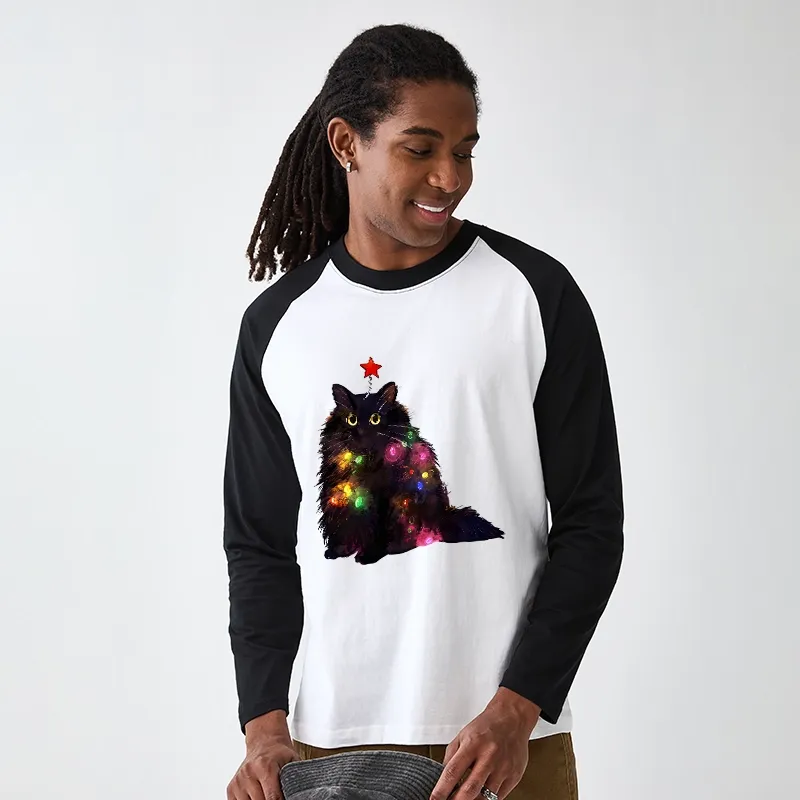 Tokyo-Tiger Christmas Lights Cat Raglan Long Sleeve T-shirt