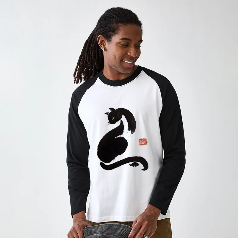 Tokyo-Tiger Elegant Black Cat Japan Raglan Long Sleeve T-shirt