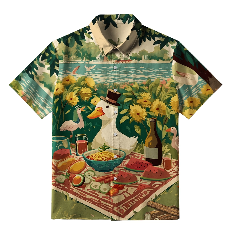 Tokyo-Tiger Naughty Duck Eat Ramen Button-up Shirt