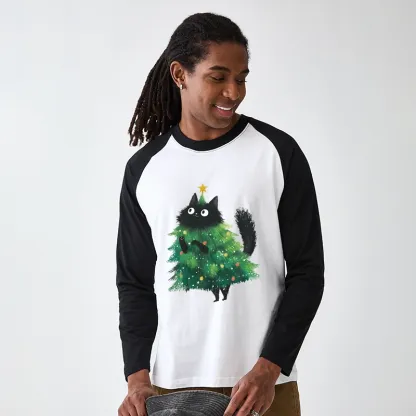 Tokyo-Tiger Christmas Tree Cat Japan Raglan Long Sleeve T-shirt