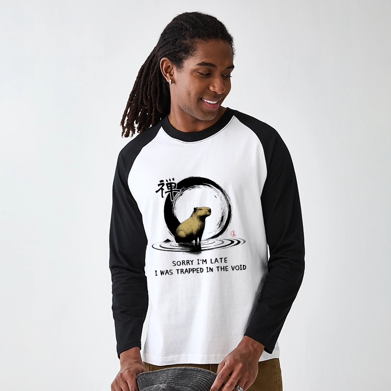 Tokyo-Tiger Zen Capybara Was Trapped In The Void Raglan Long Sleeve T-shirt