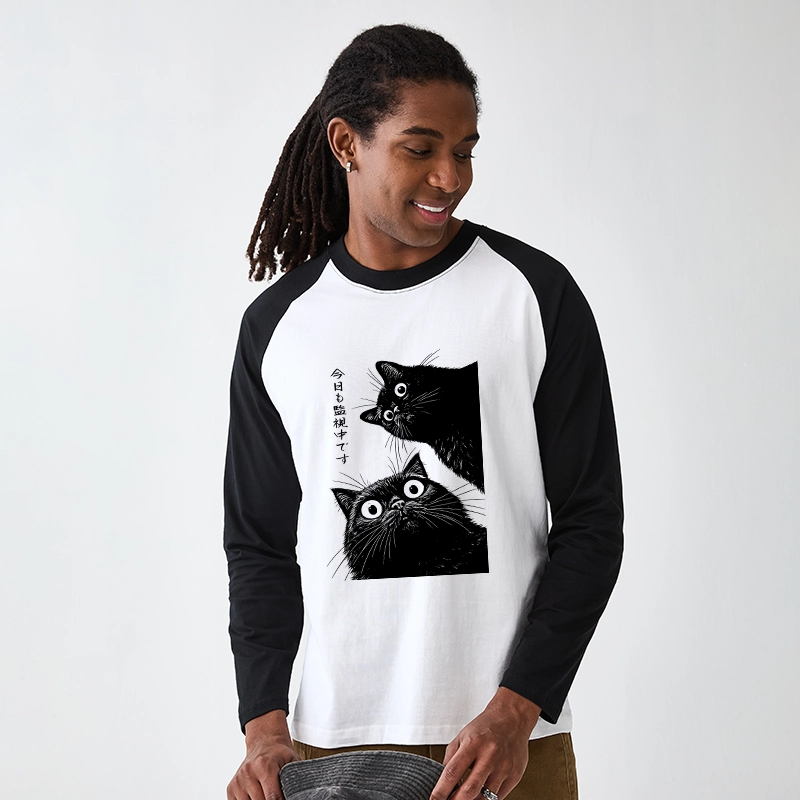 Tokyo-Tiger The Cat Is Watching Today Raglan Long Sleeve T-shirt