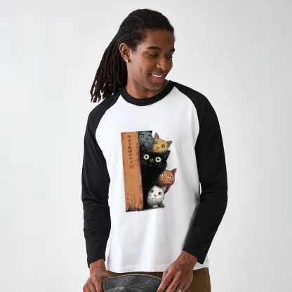 Tokyo-Tiger Five Cats Are Watching You Raglan Long Sleeve T-shirt