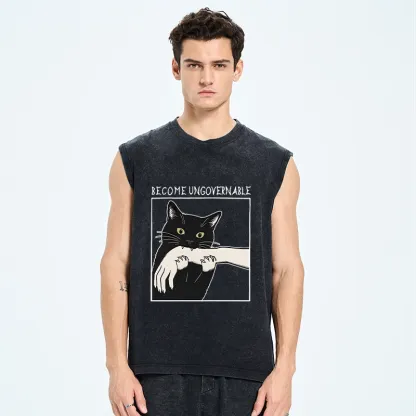 Tokyo-Tiger Black Cat Biting Washed Tank