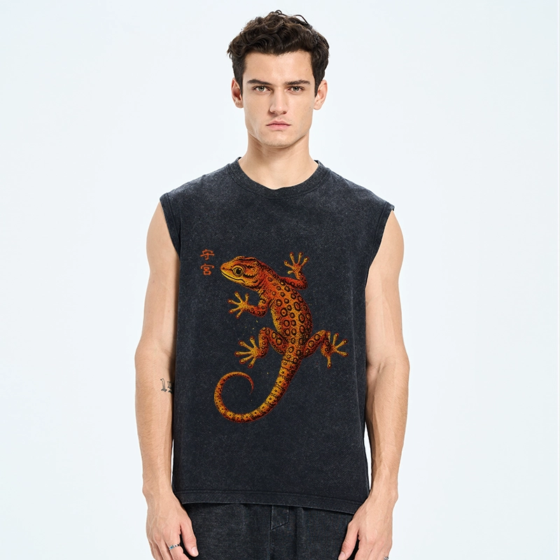Tokyo-Tiger Retro Gecko Funny Washed Tank