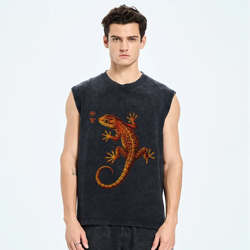 Tokyo-Tiger Retro Gecko Funny Washed Tank