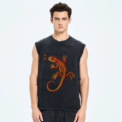 Tokyo-Tiger Retro Gecko Funny Washed Tank