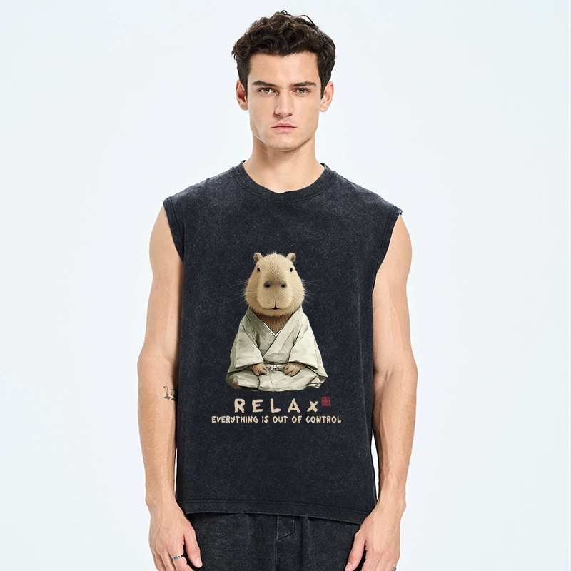 Tokyo-Tiger Zen Capybara：Relax, it's all chaos Washed Tank