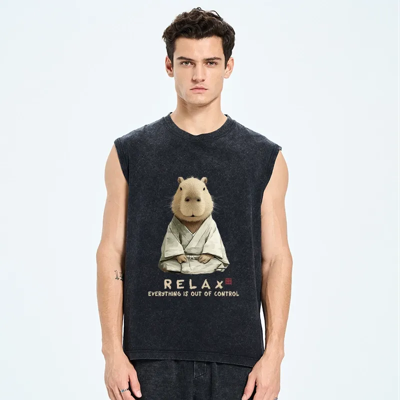 Tokyo-Tiger Zen Capybara：Relax, it's all chaos Washed Tank