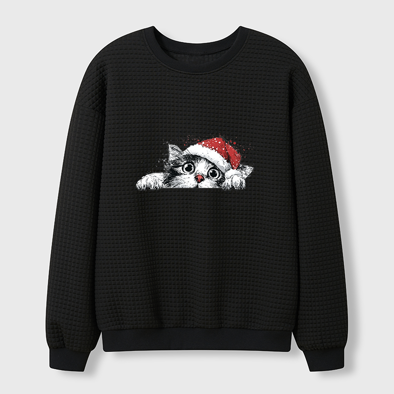 Tokyo-Tiger The Curious Christmas Cat Waffle Sweatshirt