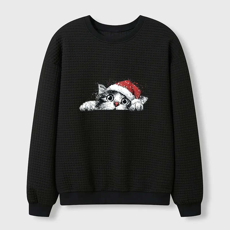 Tokyo-Tiger The Curious Christmas Cat Waffle Sweatshirt