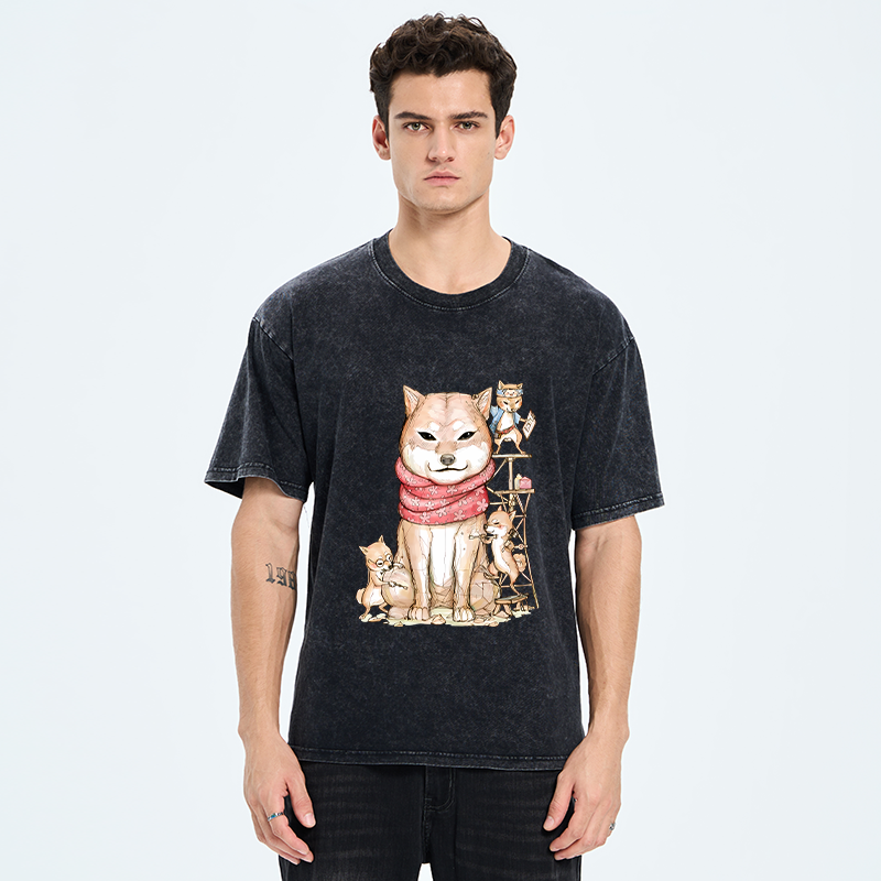 Tokyo-Tiger Japanese Akita Dog Washed T-Shirt