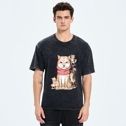 Tokyo-Tiger Japanese Akita Dog Washed T-Shirt