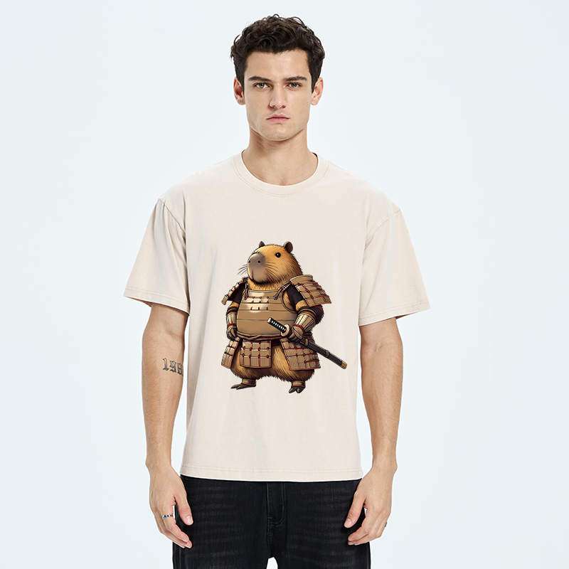 Tokyo-Tiger Capybara Samurai Japanese Washed T-Shirt