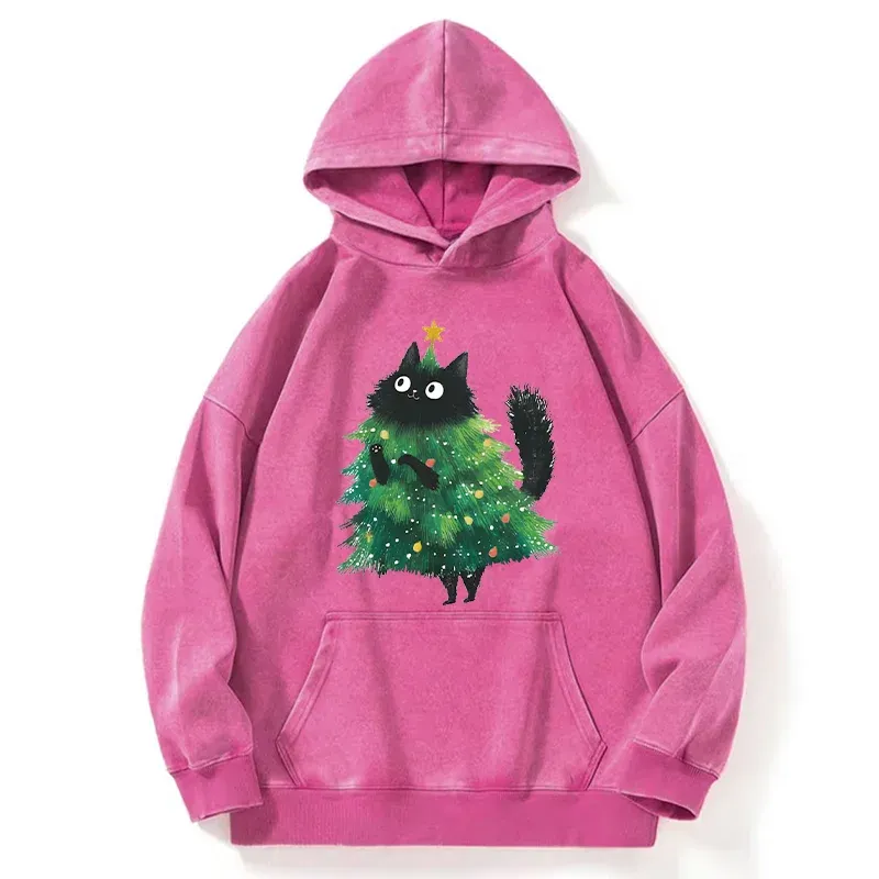 Tokyo-Tiger Christmas Tree Cat Japan Washed Hoodie