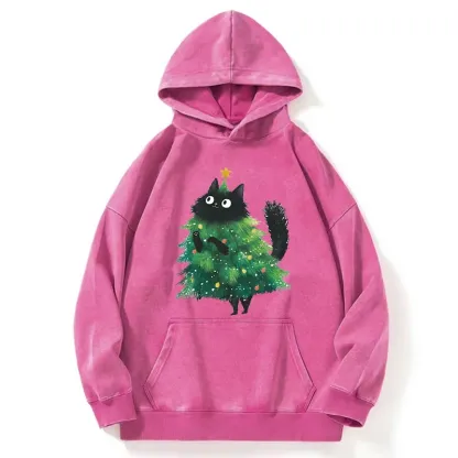 Tokyo-Tiger Christmas Tree Cat Japan Washed Hoodie
