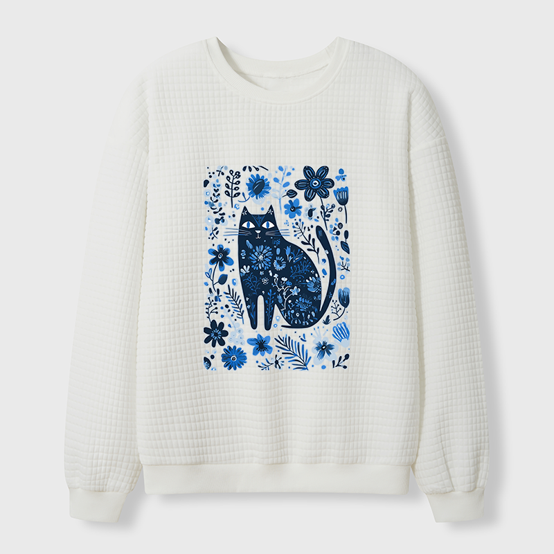 Tokyo-Tiger A Cat Among Flowers Waffle Sweatshirt