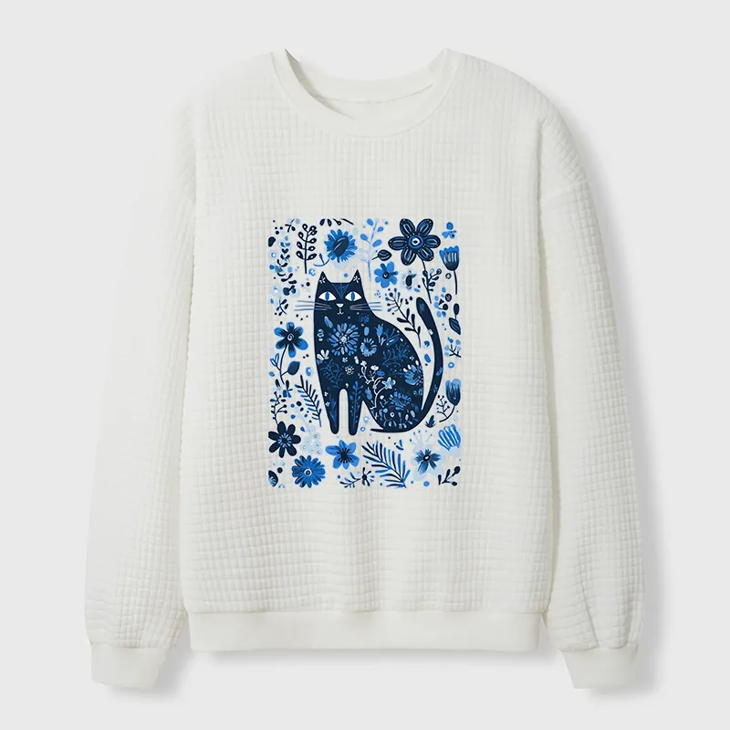 Tokyo-Tiger A Cat Among Flowers Waffle Sweatshirt