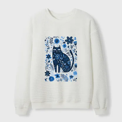Tokyo-Tiger A Cat Among Flowers Waffle Sweatshirt