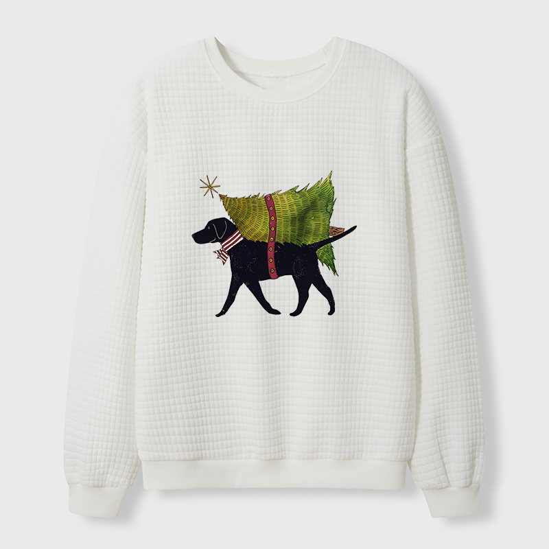 Tokyo-Tiger Dog Carrying Christmas Tree Waffle Sweatshirt
