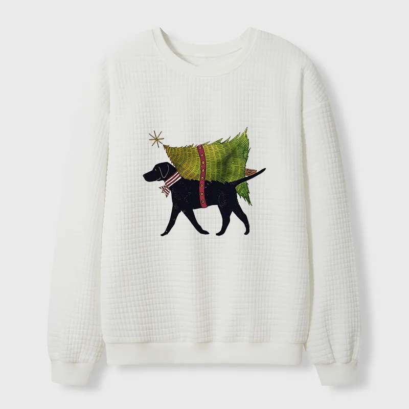 Tokyo-Tiger Dog Carrying Christmas Tree Waffle Sweatshirt
