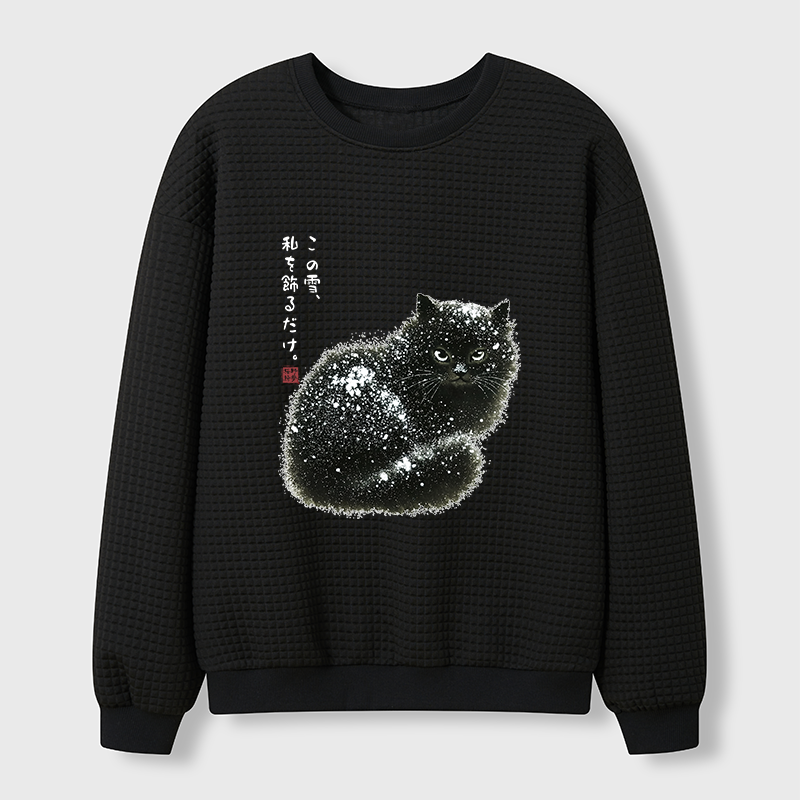 Tokyo-Tiger Black Cat Adorned by Snow Waffle Sweatshirt