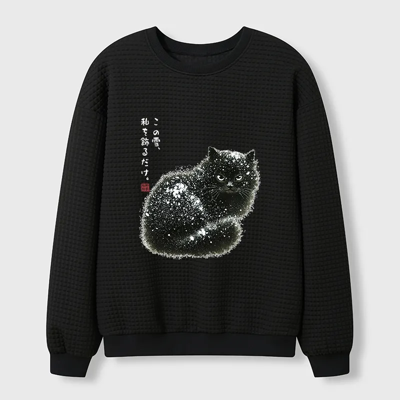 Tokyo-Tiger Black Cat Adorned by Snow Waffle Sweatshirt