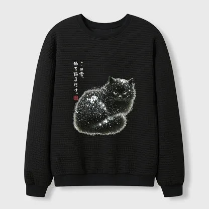 Tokyo-Tiger Black Cat Adorned by Snow Waffle Sweatshirt