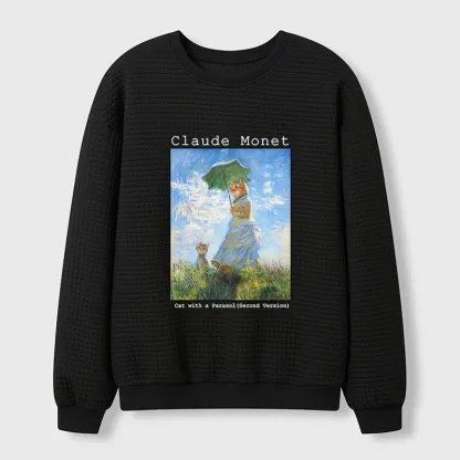 Tokyo-Tiger Cat With A Parasol Waffle Sweatshirt