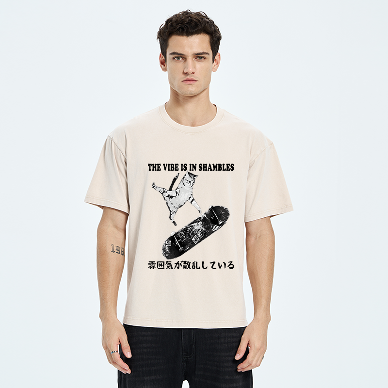 Tokyo-Tiger Skateboard Enthusiast Cat Washed T-Shirt