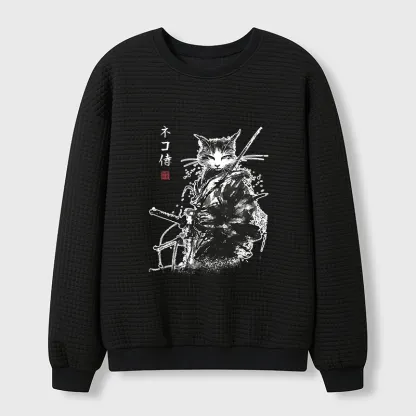 Tokyo-Tiger Inkblade Samurai Cat Waffle Sweatshirt